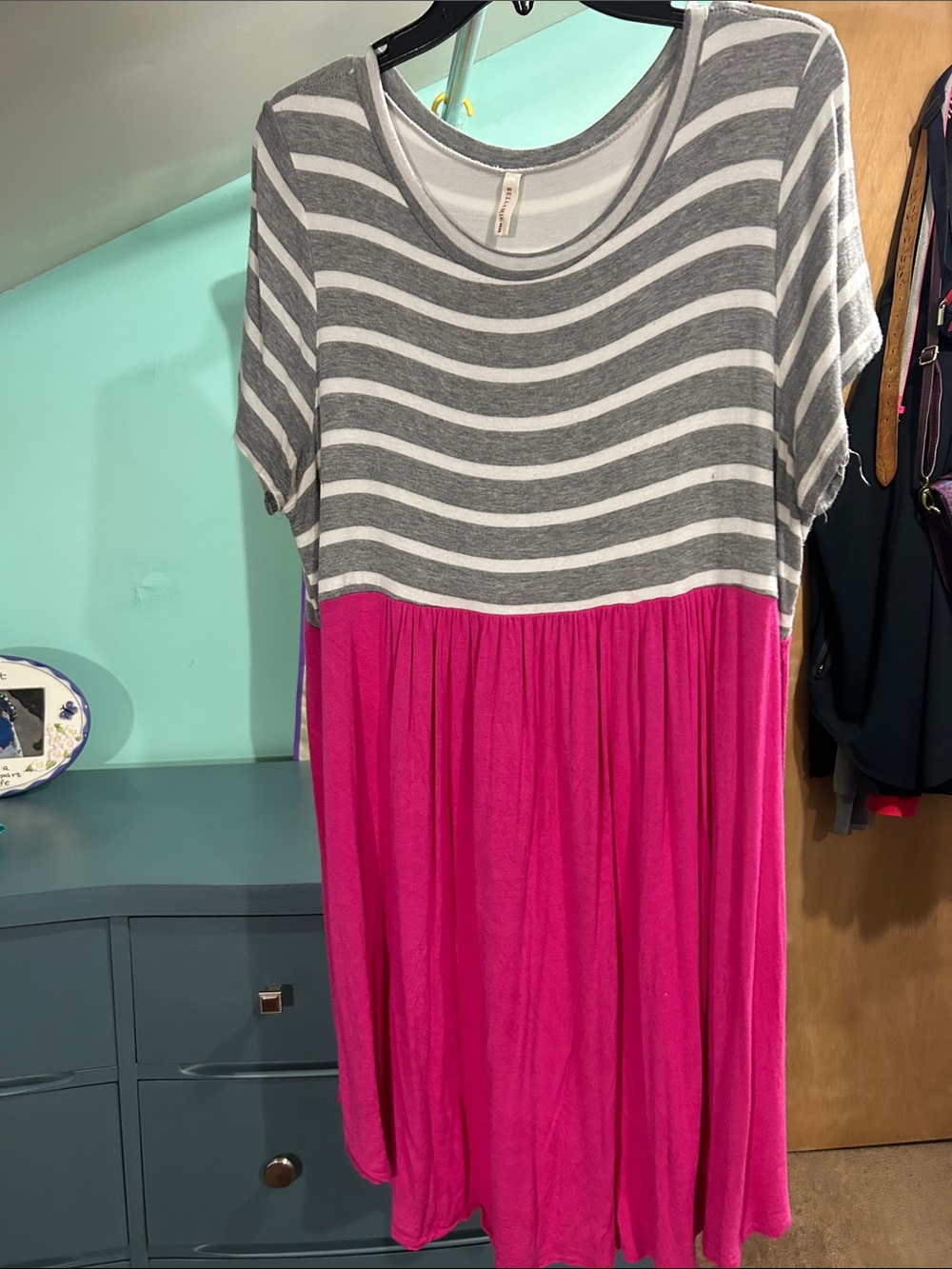 Pink and Gray Striped Cotton Dress